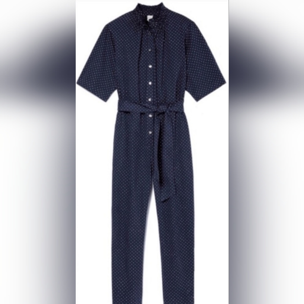 NWT Rebecca Taylor La Vie navy/white polkadot jumpsuit sz L